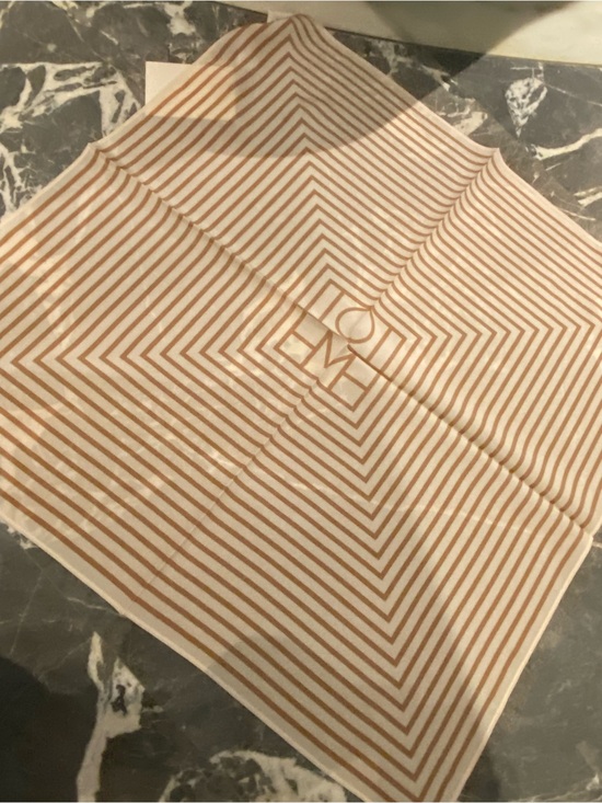 Toteme Accessories - Toteme Cream and Tan Striped Geometric Silk Scarf